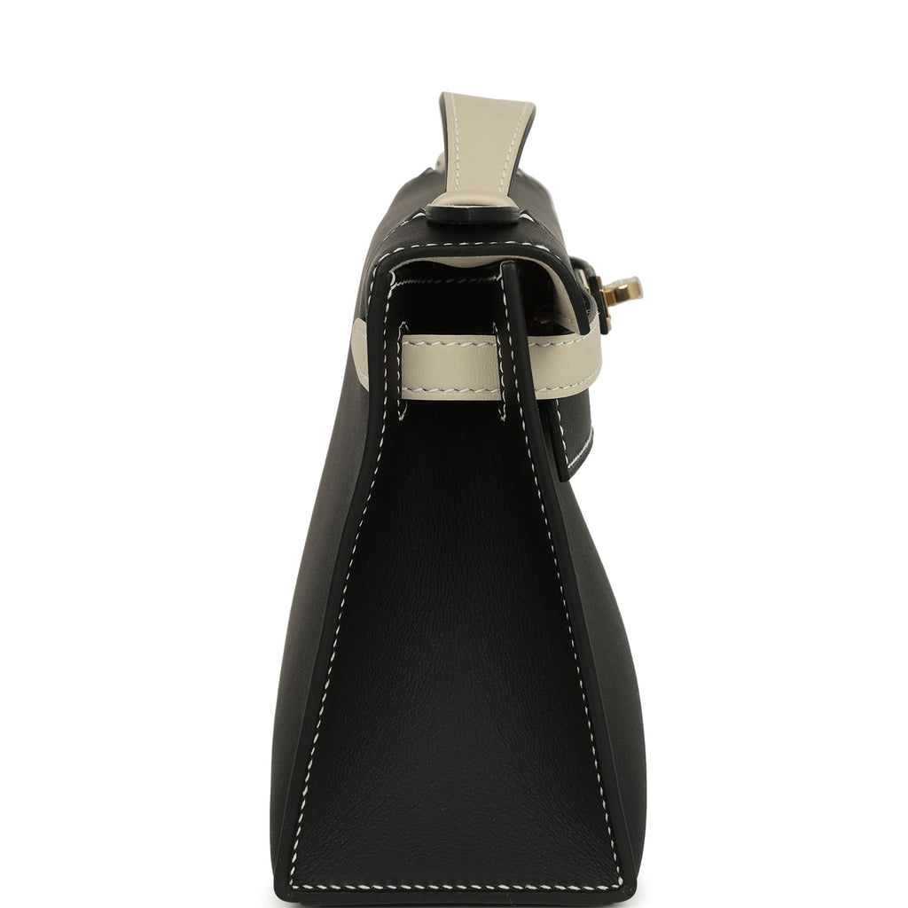Hermes Special Order (HSS) Kelly Pochette Black and Beton Swift Permabrass Hardware