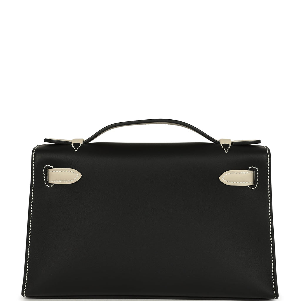Hermes Special Order (HSS) Kelly Pochette Black and Beton Swift Permabrass Hardware