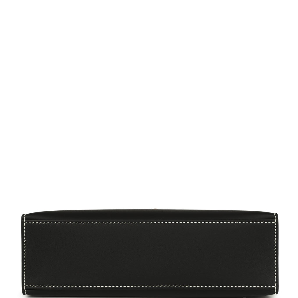 Hermes Special Order (HSS) Kelly Pochette Black and Beton Swift Permabrass Hardware