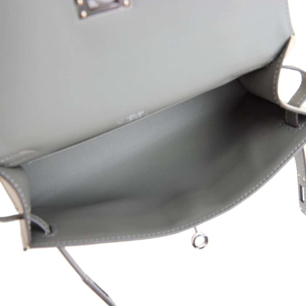 Hermes Special Order (HSS) Kelly Pochette Beton and Gris Meyer Swift Palladium Hardware