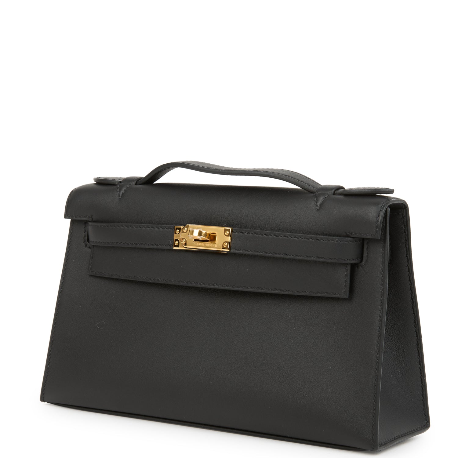 Hermes Kelly Pochette Black Swift Gold Hardware