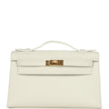 Hermes Kelly Pochette White Swift Gold Hardware