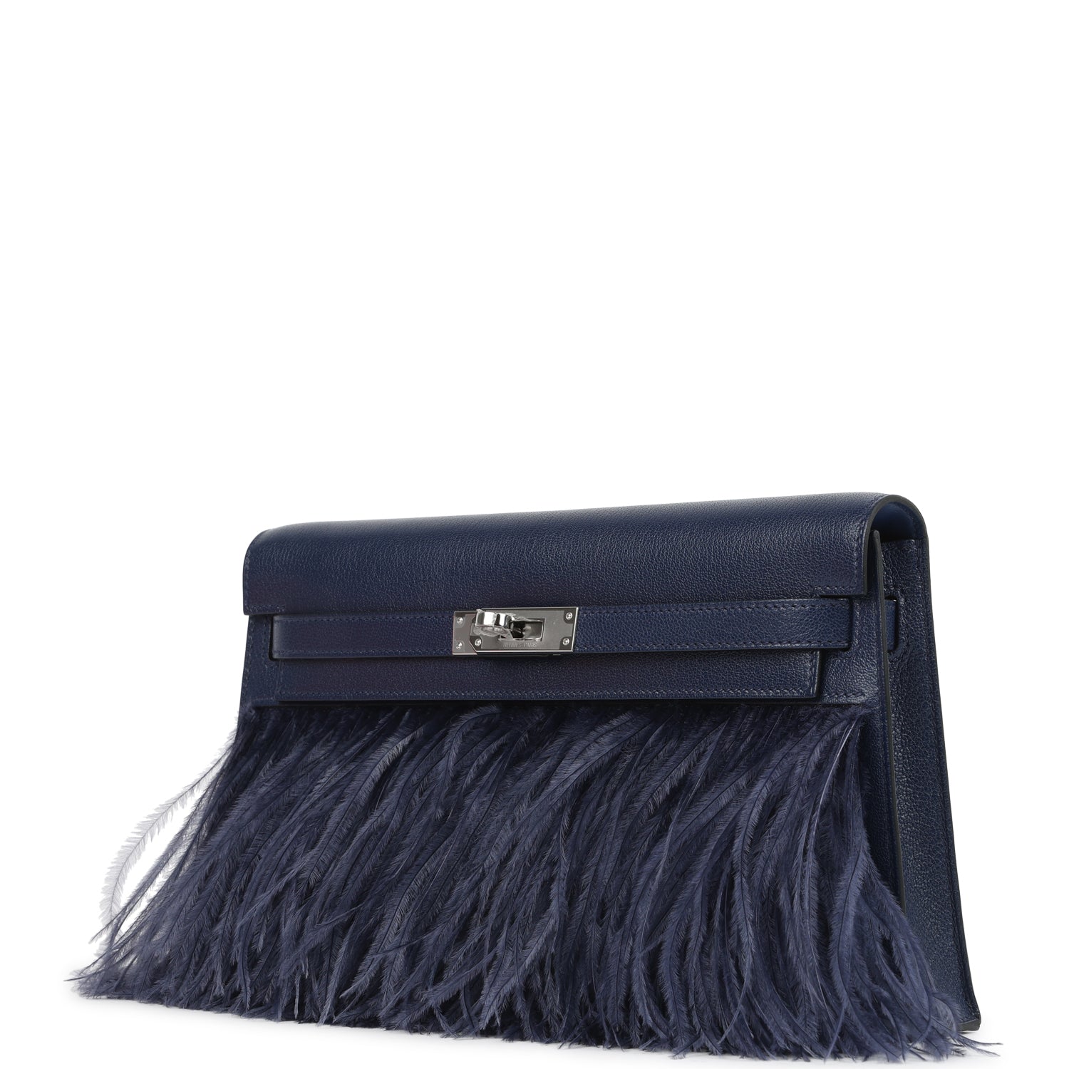 Hermes Kelly Elan Foile Bleu Saphir Chevre Chamkila and Ostrich Feathers Palladium Hardware