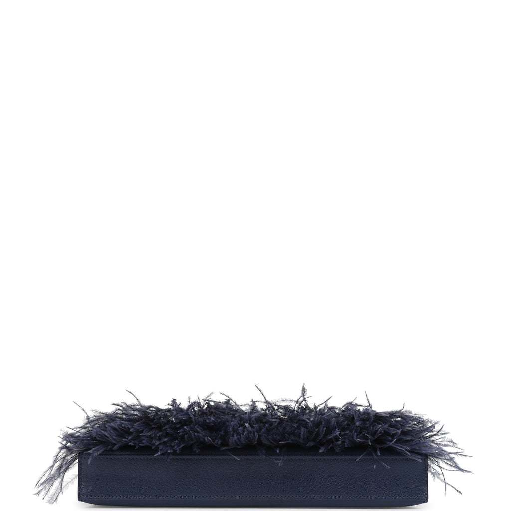 Hermes Kelly Elan Foile Bleu Saphir Chevre Chamkila and Ostrich Feathers Palladium Hardware