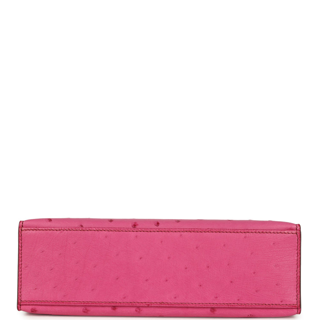 Pre-owned Hermes Kelly Pochette Fuchsia Ostrich Palladium Hardware