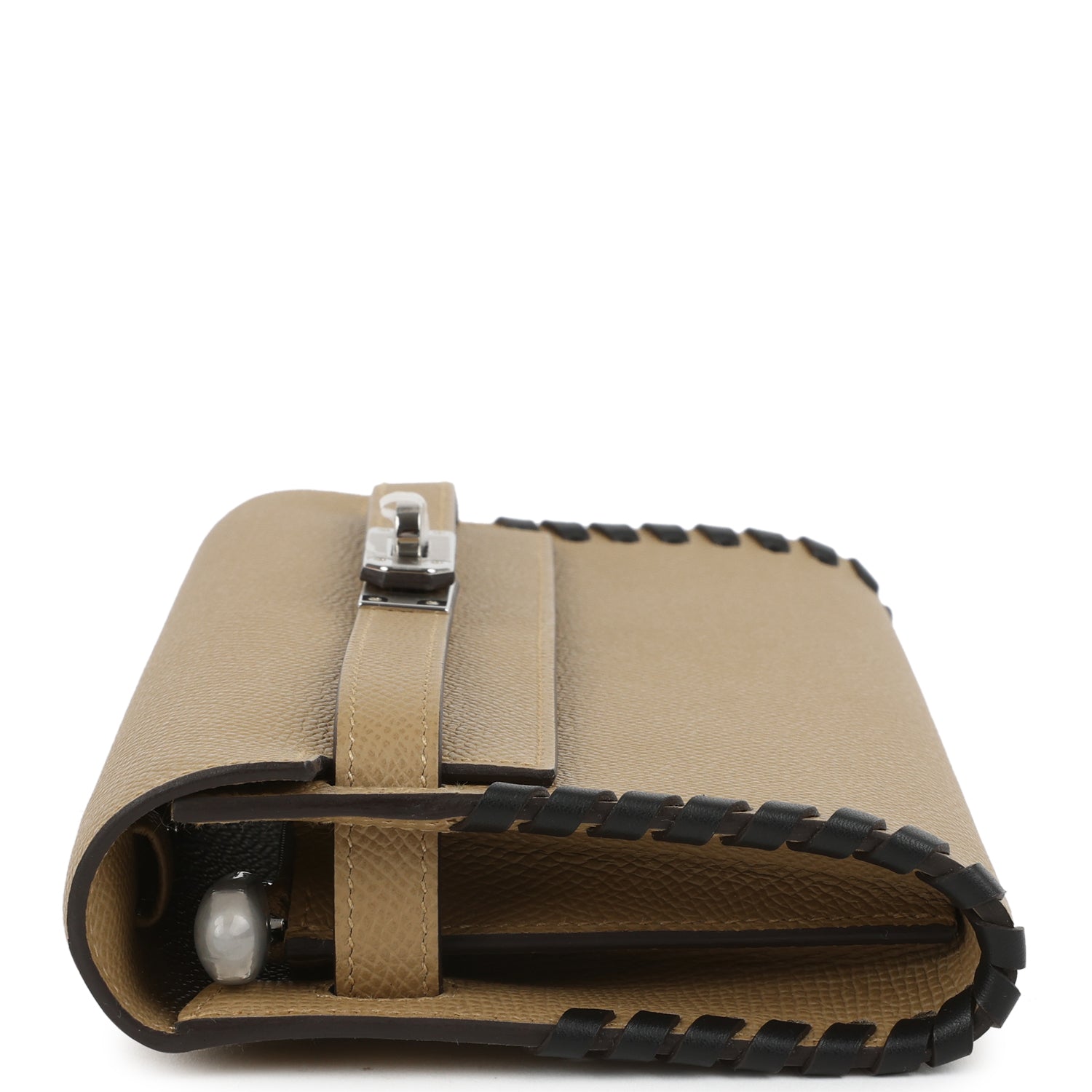 Hermes Kelly To Go Tressage Wallet Poussiere and Black Epsom Palladium Hardware