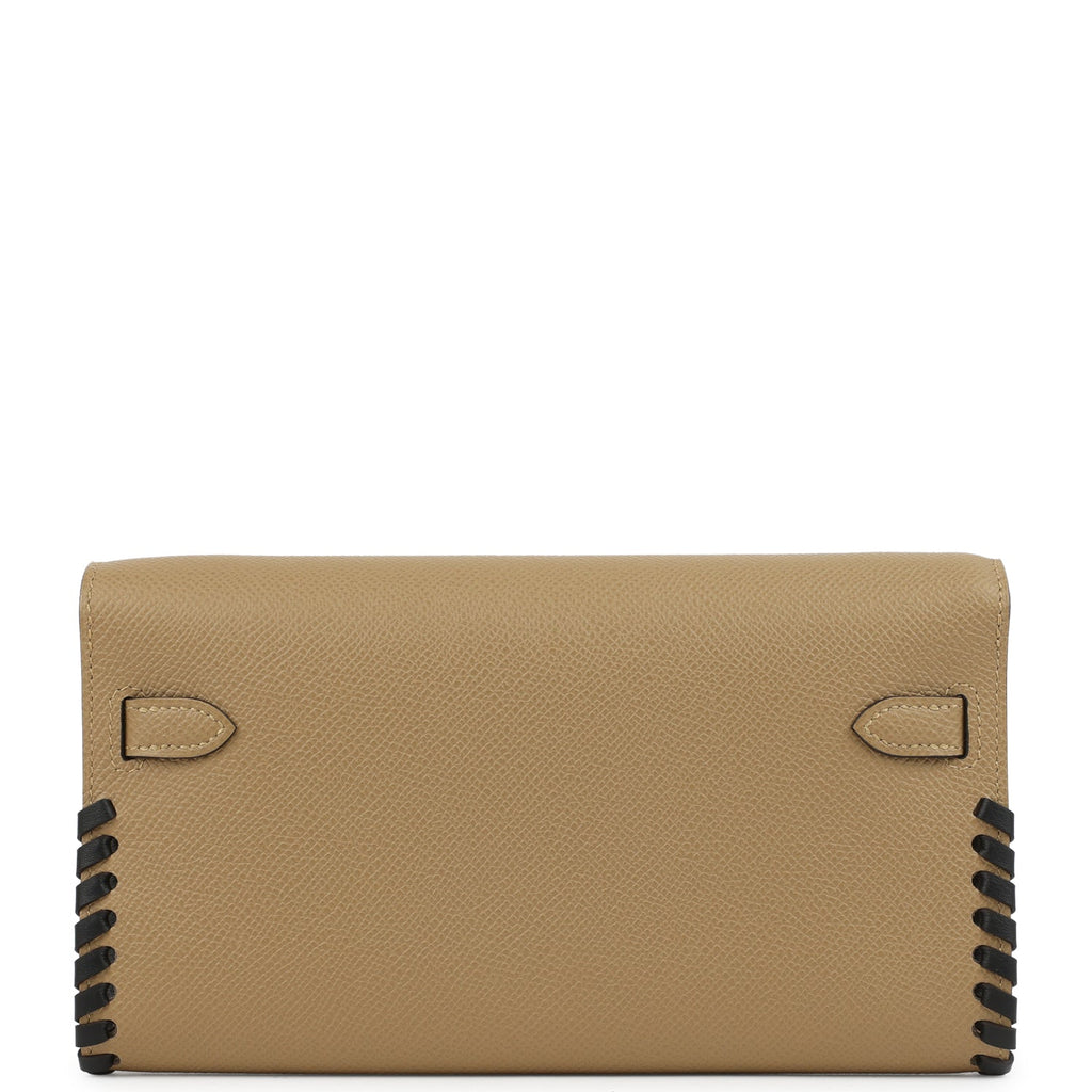 Hermes Kelly To Go Tressage Wallet Poussiere and Black Epsom Palladium Hardware