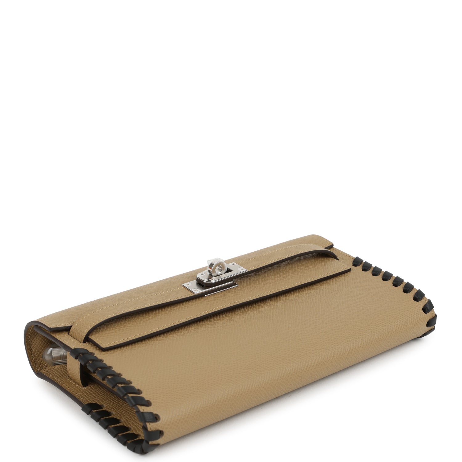 Hermes Kelly To Go Tressage Wallet Poussiere and Black Epsom Palladium Hardware