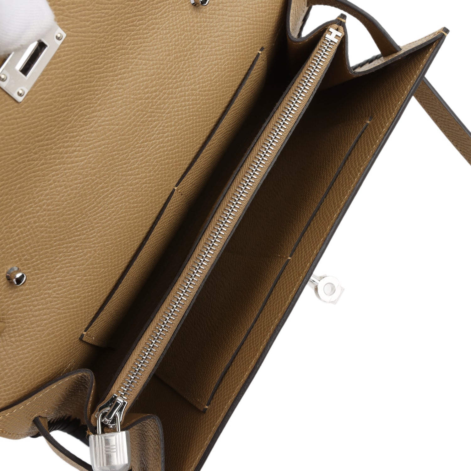 Hermes Kelly To Go Tressage Wallet Poussiere and Black Epsom Palladium Hardware