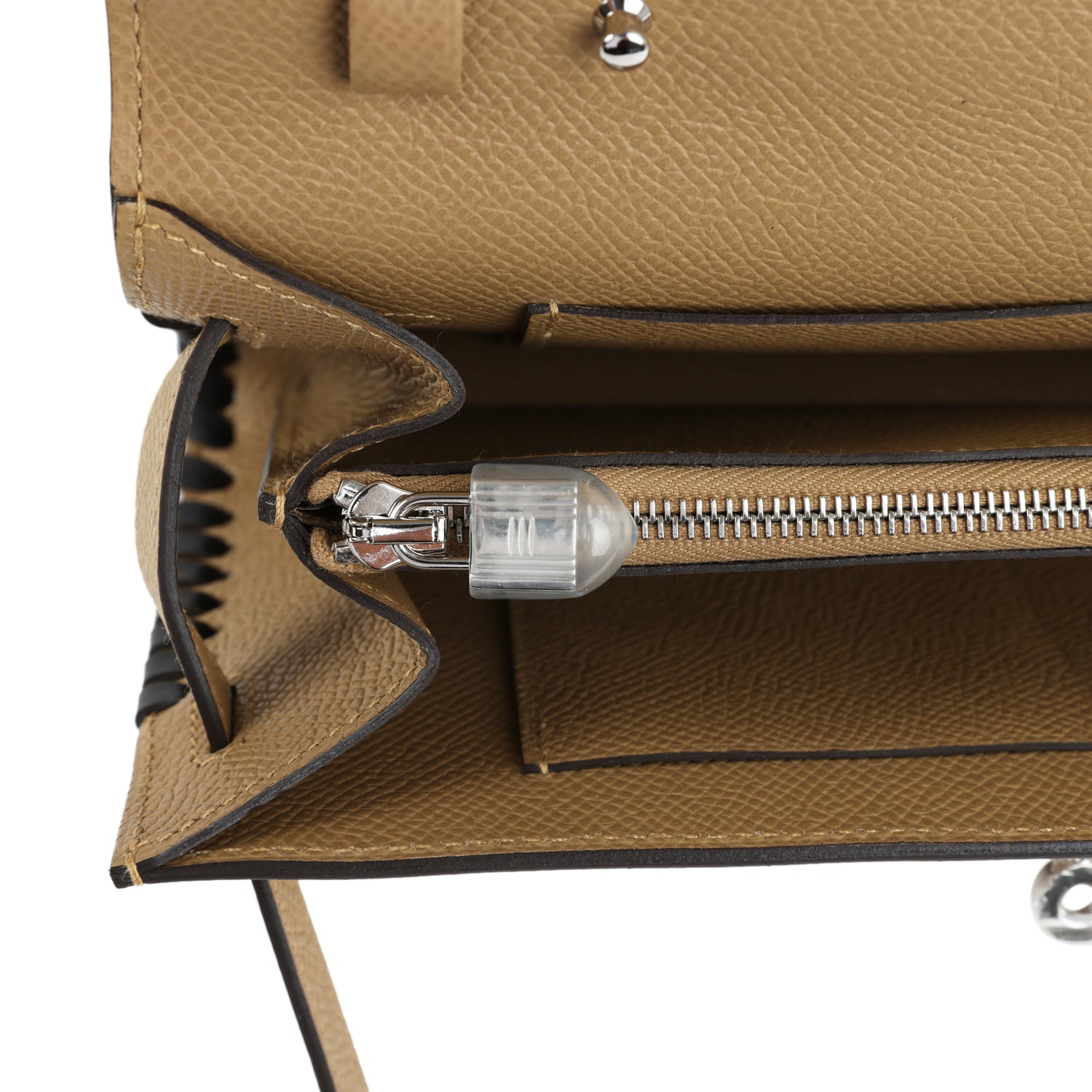 Hermes Kelly To Go Tressage Wallet Poussiere and Black Epsom Palladium Hardware