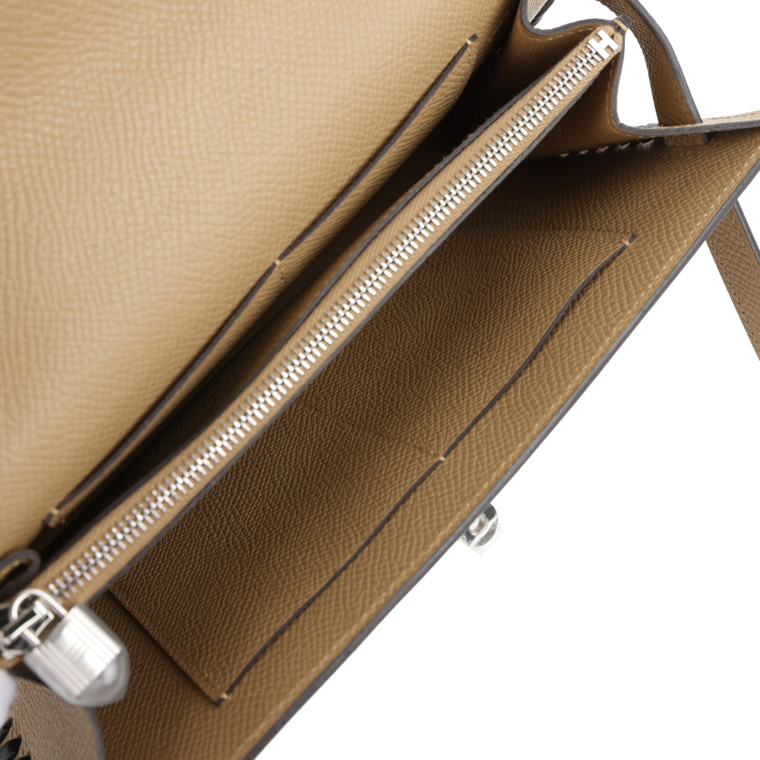 Hermes Kelly To Go Tressage Wallet Poussiere and Black Epsom Palladium Hardware