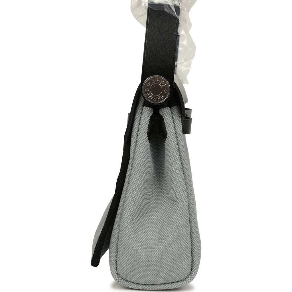 Hermes Herbag Zip 20 Mini Gris Pantin Toile Militaire Canvas and Black Vache Hunter Palladium Hardware