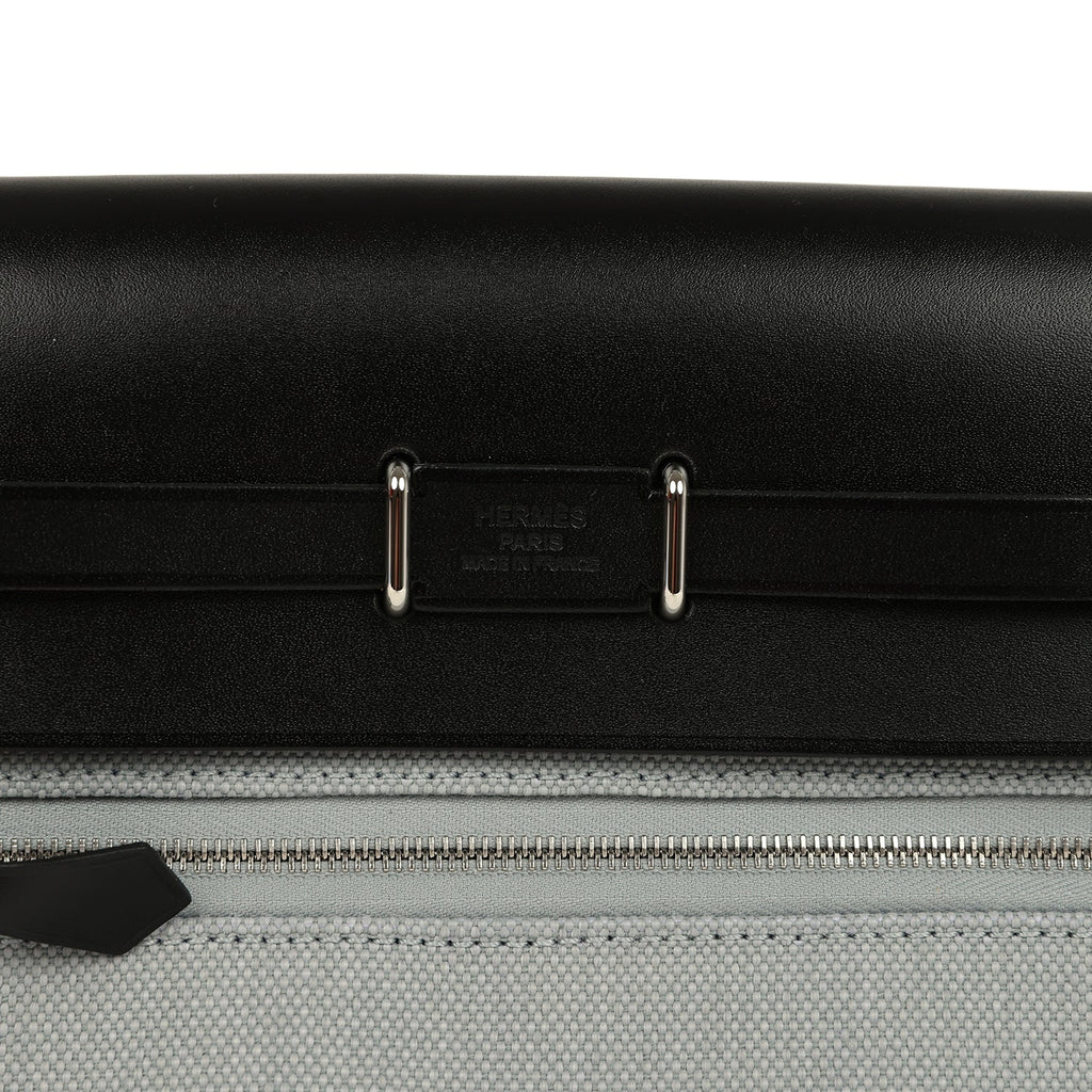 Hermes Herbag Zip 20 Mini Gris Pantin Toile Militaire Canvas and Black Vache Hunter Palladium Hardware