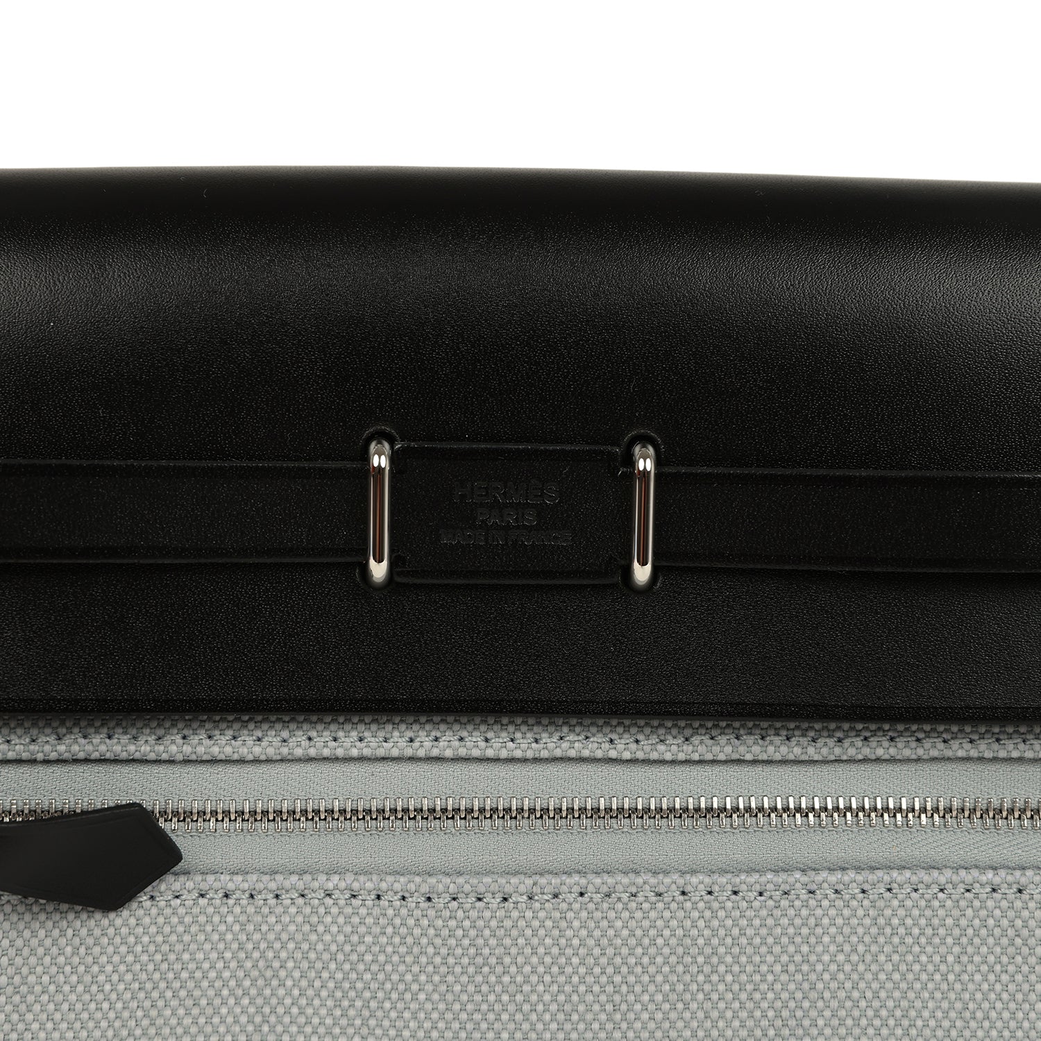 Hermes Herbag Zip 20 Mini Gris Pantin Toile Militaire Canvas and Black Vache Hunter Palladium Hardware