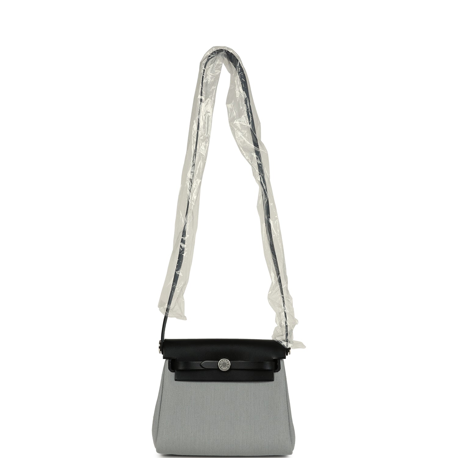 Hermes Herbag Zip 20 Mini Gris Pantin Toile Militaire Canvas and Black Vache Hunter Palladium Hardware