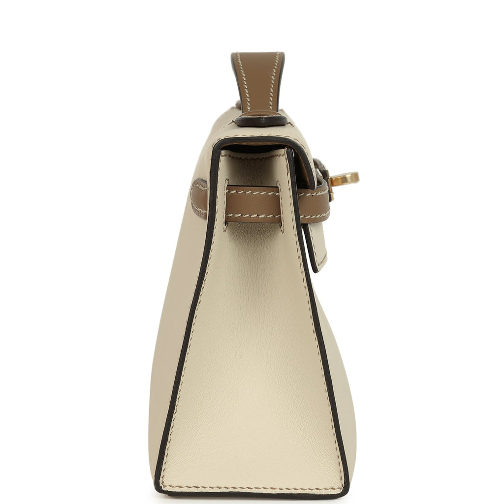 Hermes Special Order (HSS) Kelly Pochette Beton and Beige de Weimar Swift Permabrass Hardware