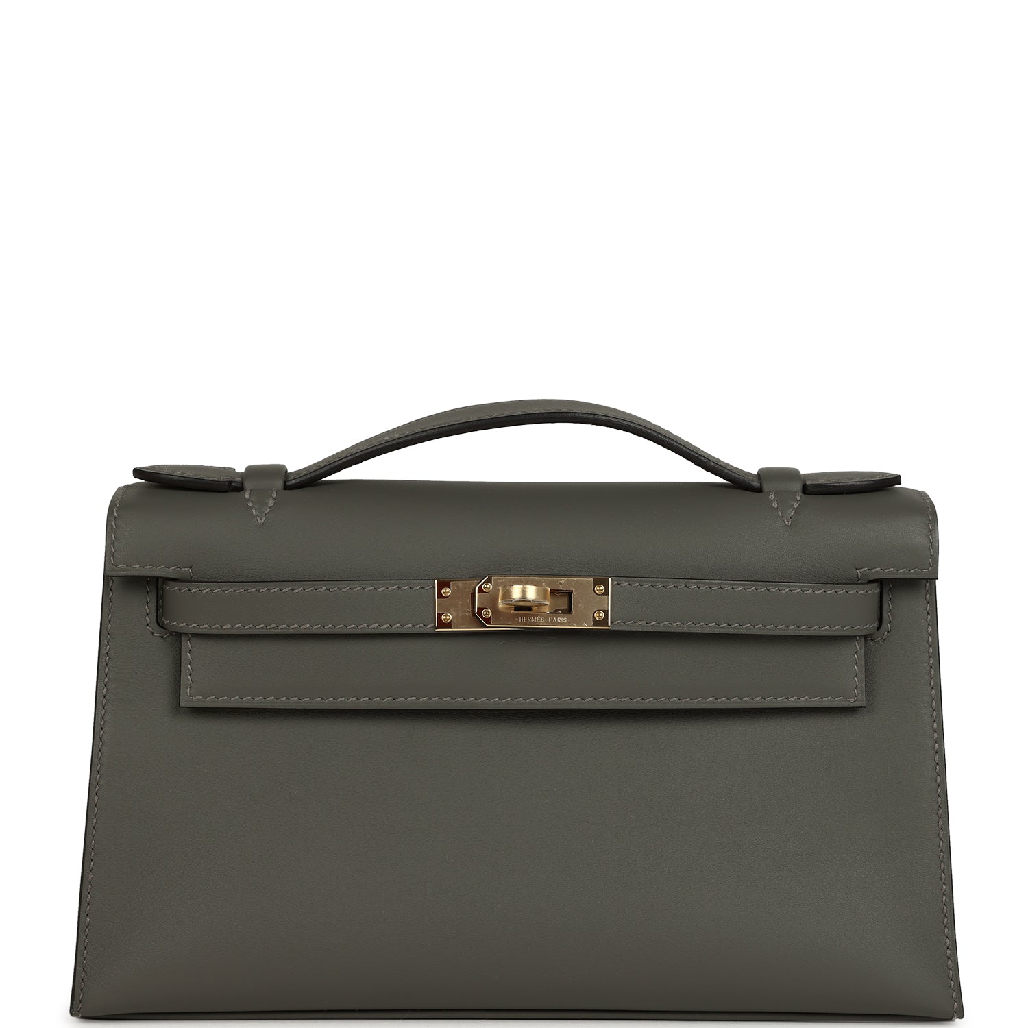 Hermes Special Order (HSS) Kelly Pochette Gris Meyer Verso Swift Permabrass Hardware