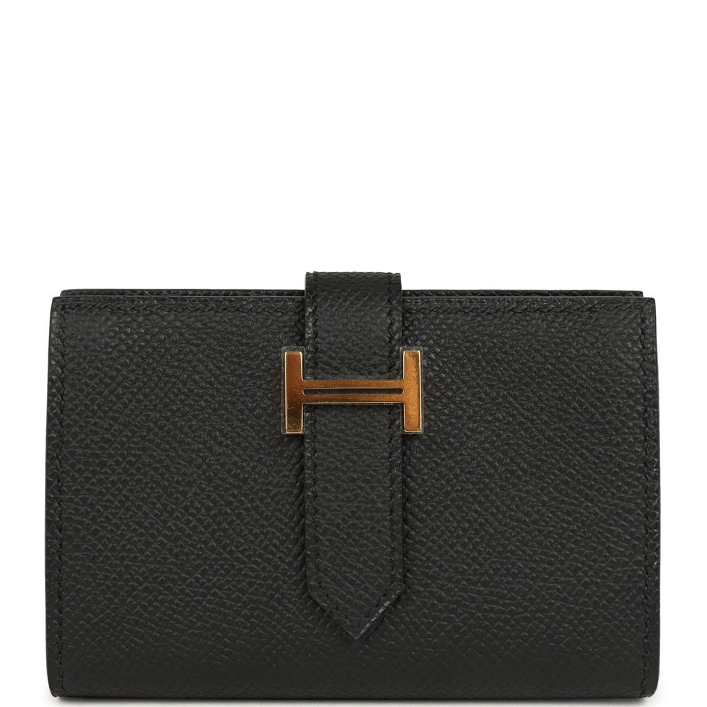 Hermes Bearn Mini Wallet Black Epsom Gold Hardware