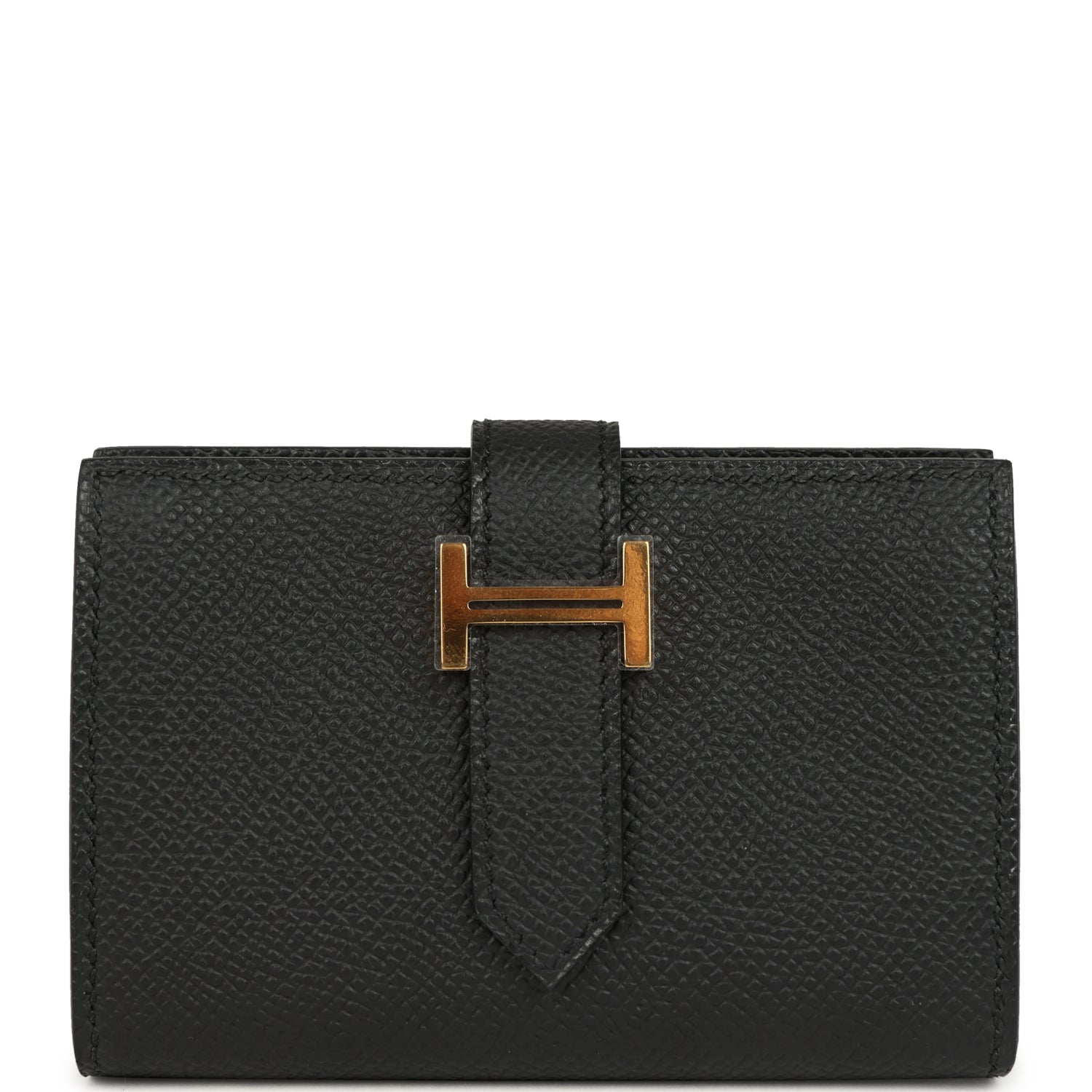 Hermes Bearn Mini Wallet Black Epsom Gold Hardware