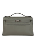 Pre-owned Hermes Kelly Pochette Gris Meyer Swift Paladium Hardware