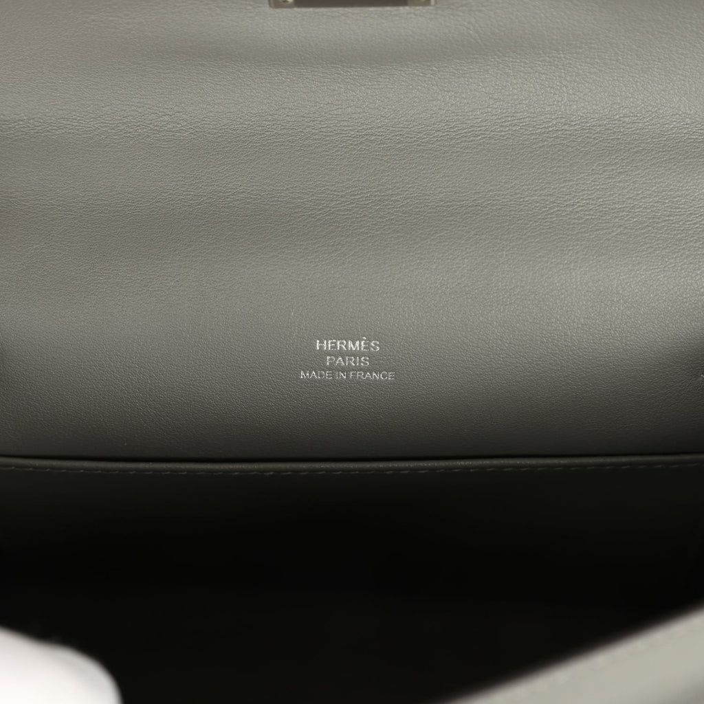 Pre-owned Hermes Kelly Pochette Gris Meyer Swift Paladium Hardware