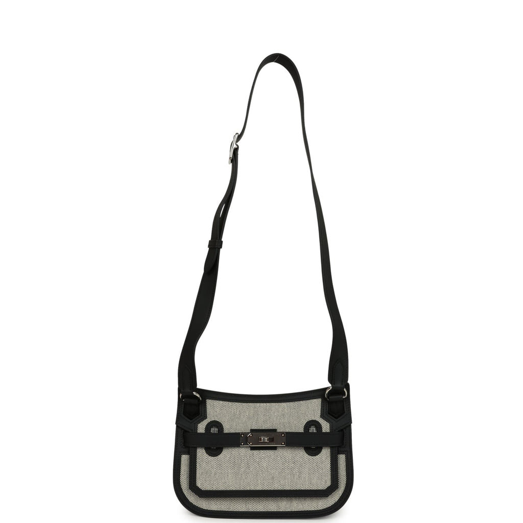 Hermes Jypsiere Mini Black and Ecru Toile H Black Swift Palladium Hardware