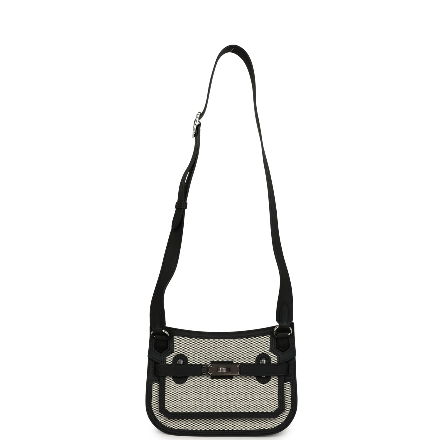 Hermes Jypsiere Mini Black and Ecru Toile H Black Swift Palladium Hardware