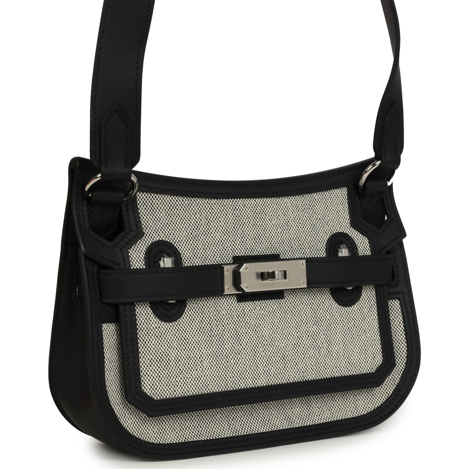 Hermes Jypsiere Mini Black and Ecru Toile H Black Swift Palladium Hardware