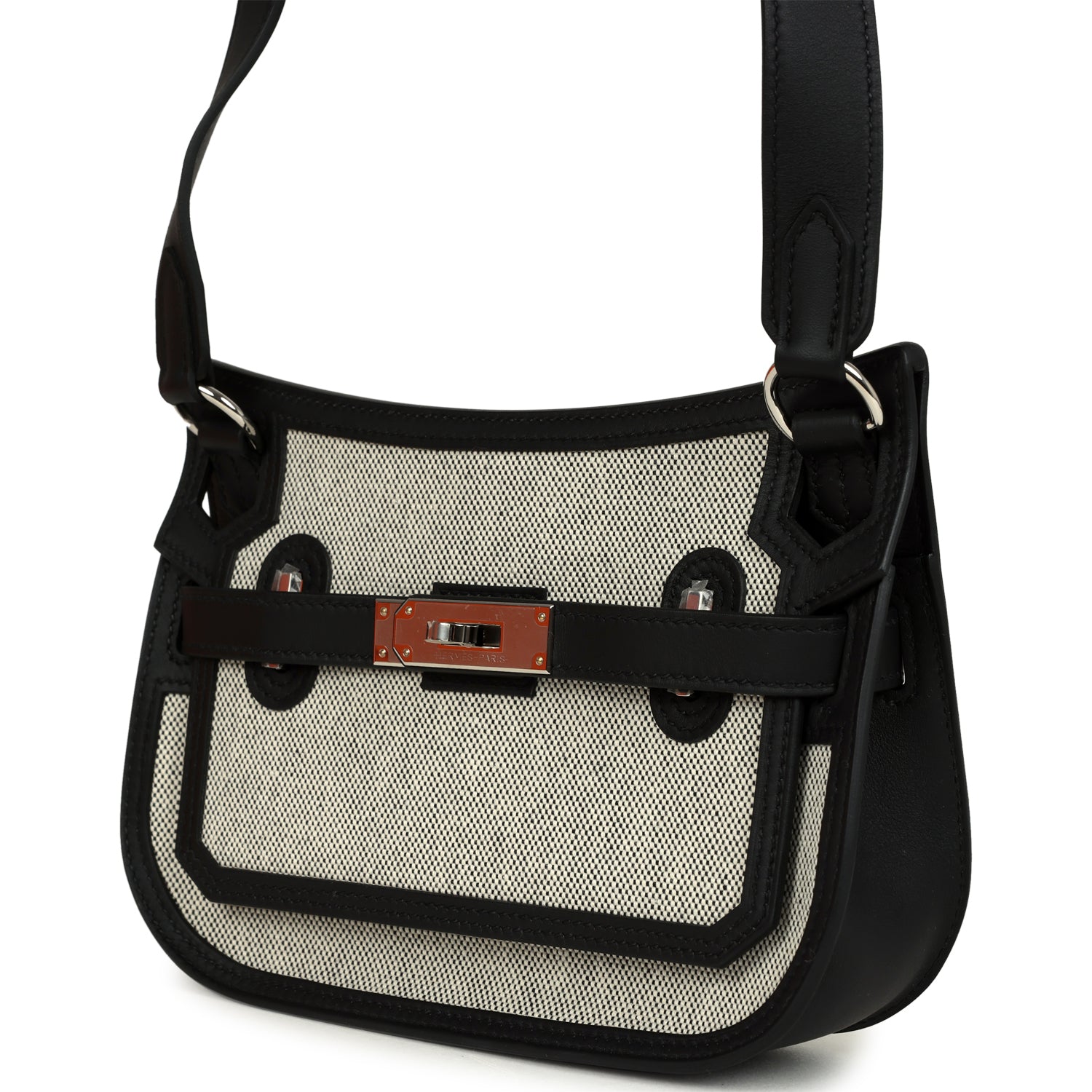 Hermes Jypsiere Mini Black and Ecru Toile H Black Swift Palladium Hardware