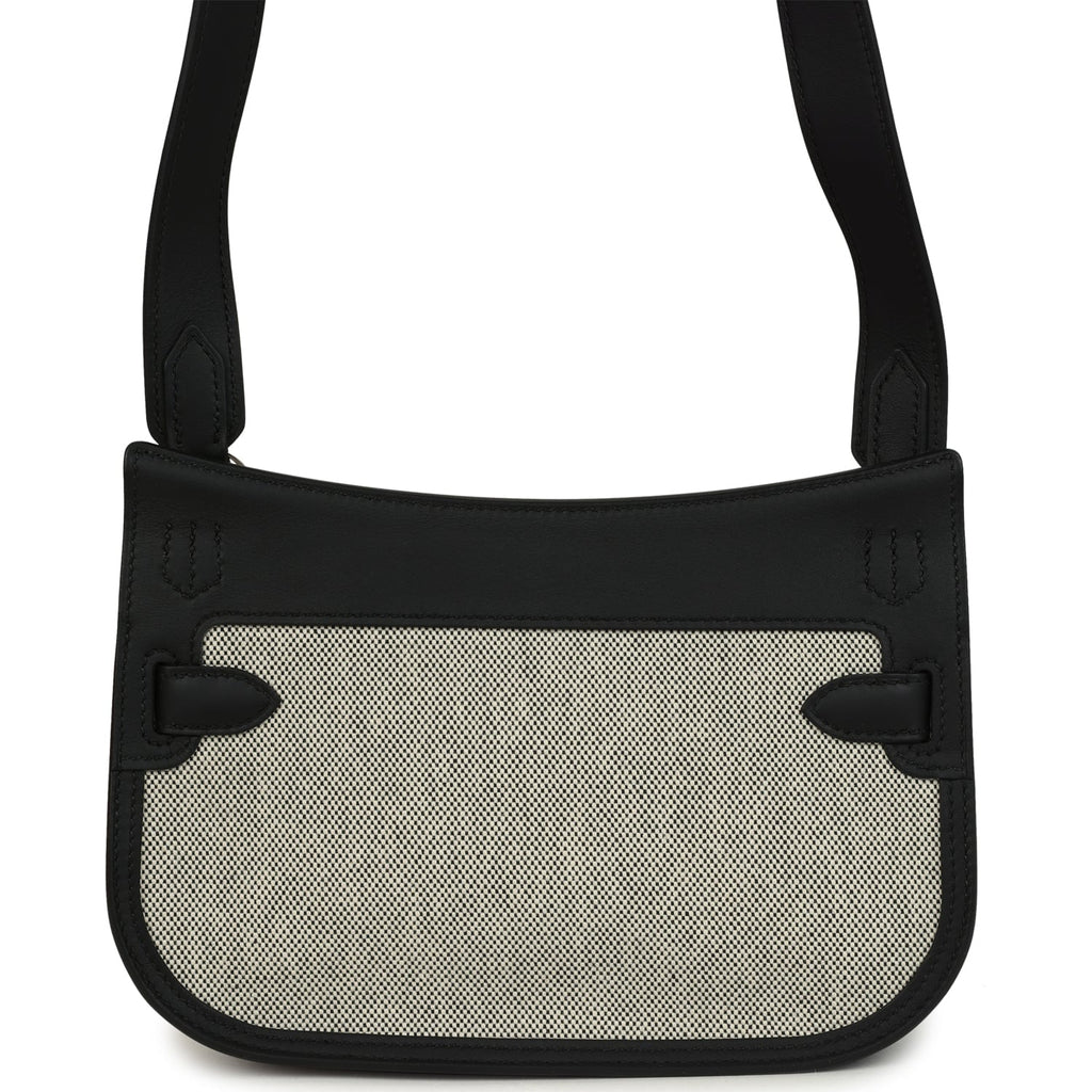 Hermes Jypsiere Mini Black and Ecru Toile H Black Swift Palladium Hardware
