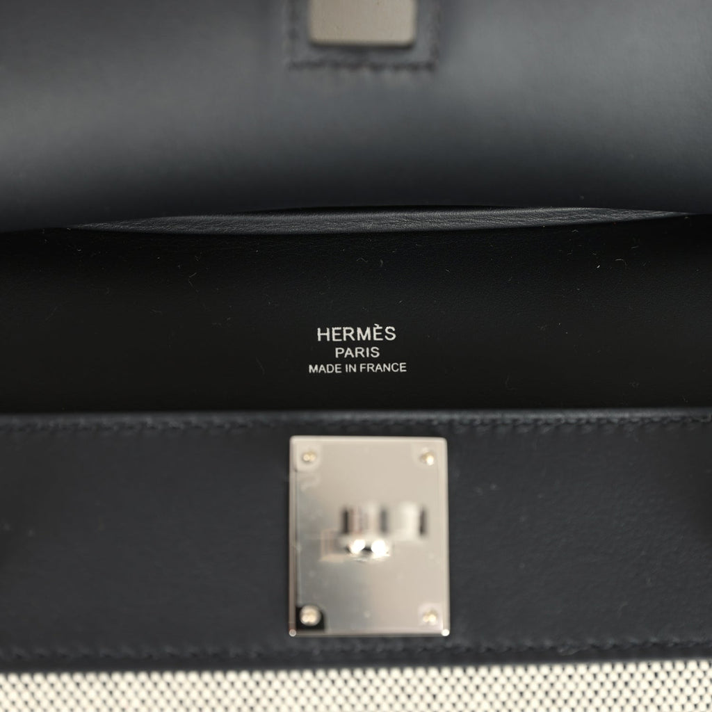 Hermes Jypsiere Mini Black and Ecru Toile H Black Swift Palladium Hardware