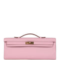 Hermes Kelly Cut Mauve Sylvestre Swift Rose Gold Hardware