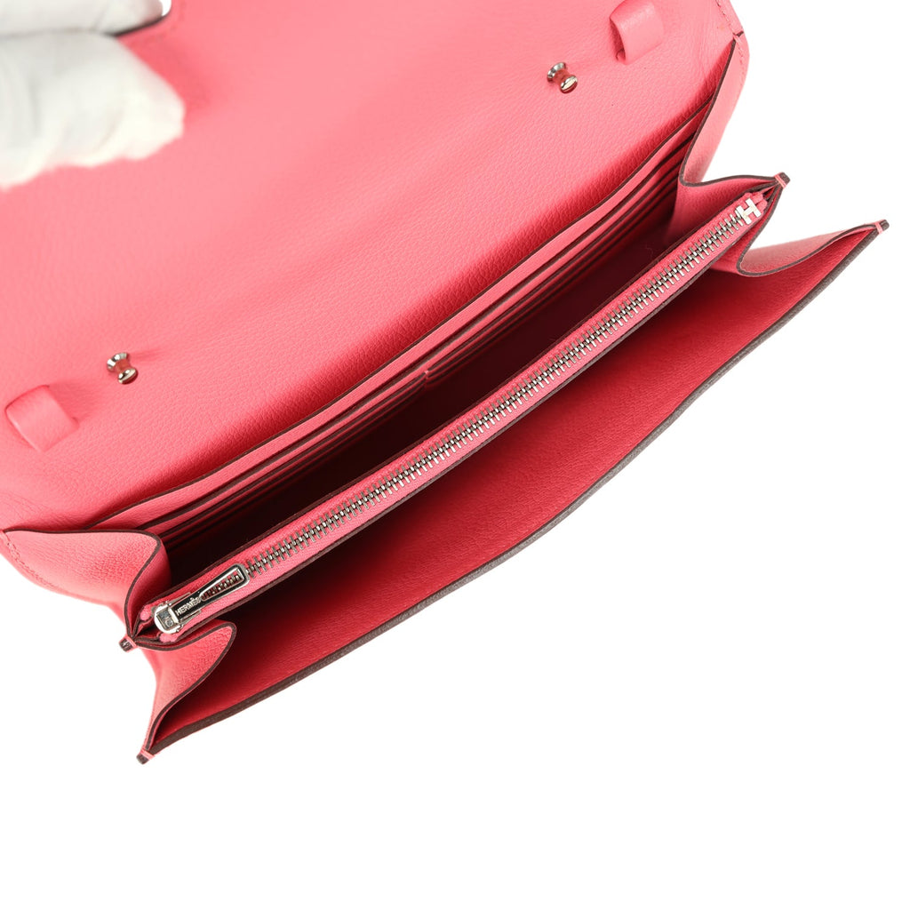 Hermes Constance Wallet To Go Rose Azalee Evercolor Palladium Hardware