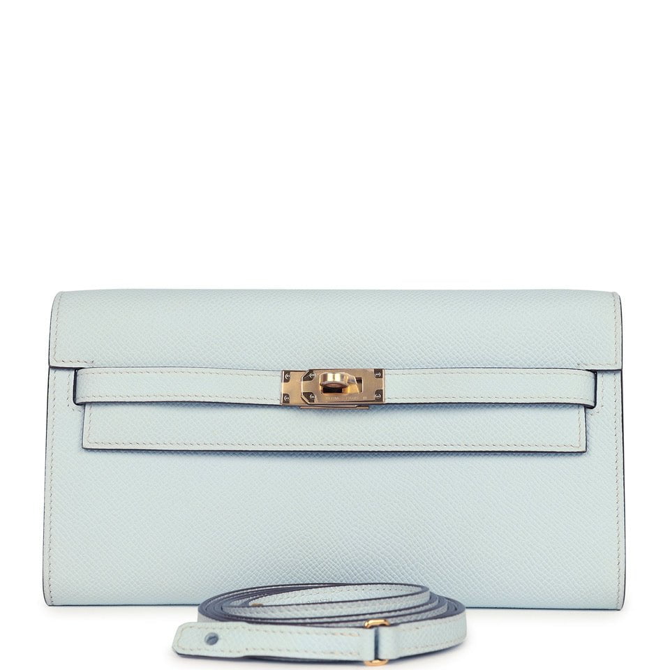 Hermes Kelly Wallet To Go Bleu Brume Gold Hardware