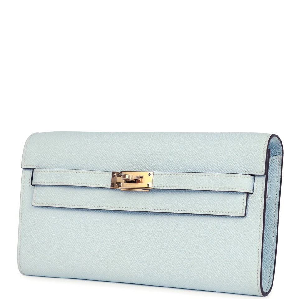 Hermes Kelly Wallet To Go Bleu Brume Gold Hardware