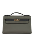 Pre-owned Hermes Special Order (HSS) Kelly Pochette Gris Meyer and Caban Swift Permabrass Hardware
