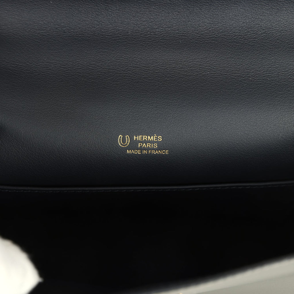 Pre-owned Hermes Special Order (HSS) Kelly Pochette Gris Meyer and Caban Swift Permabrass Hardware