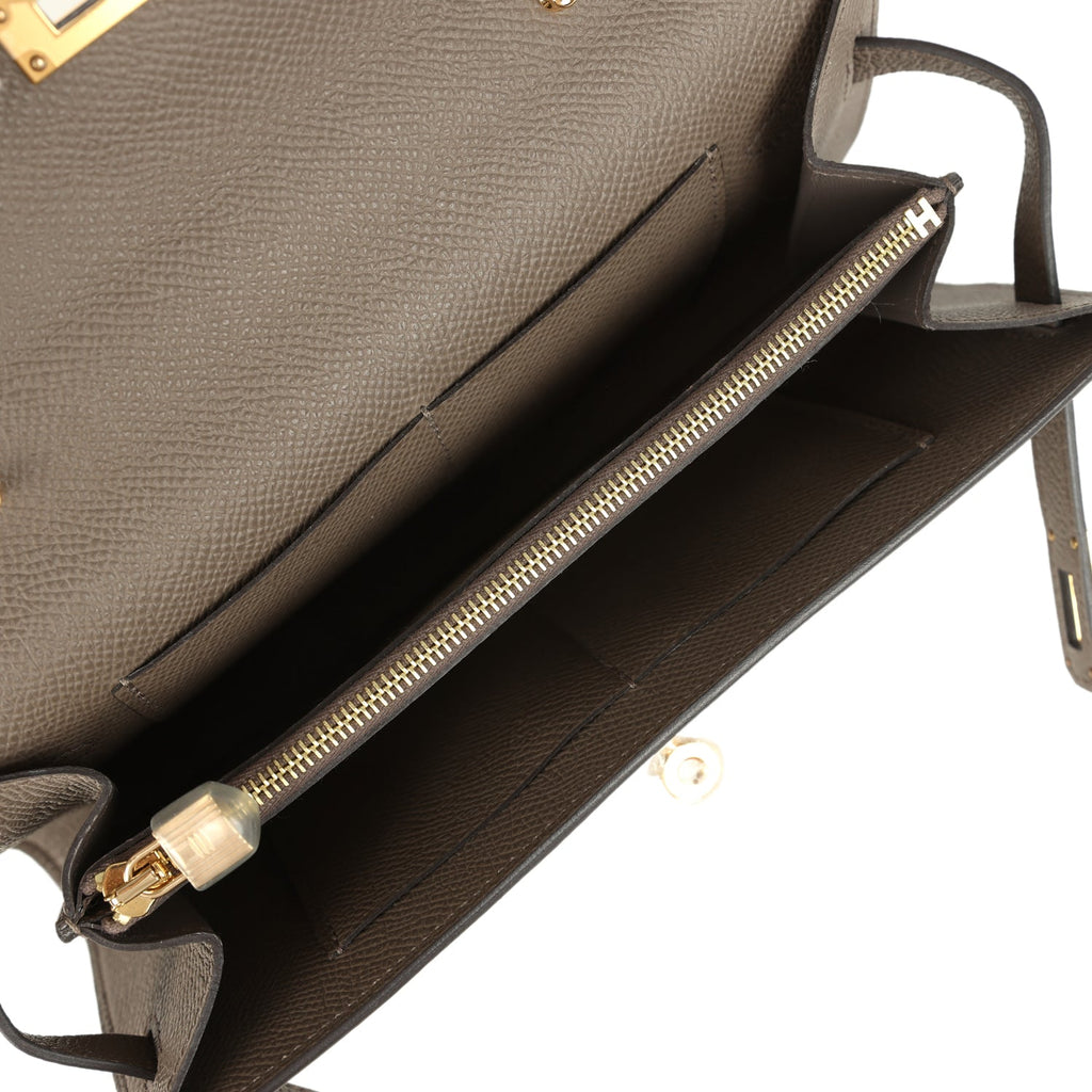 Hermes Kelly Wallet To Go Etain Epsom Gold Hardware