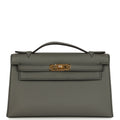 Hermes Special Order (HSS) Kelly Pochette Gris Meyer Verso Swift Gold Hardware