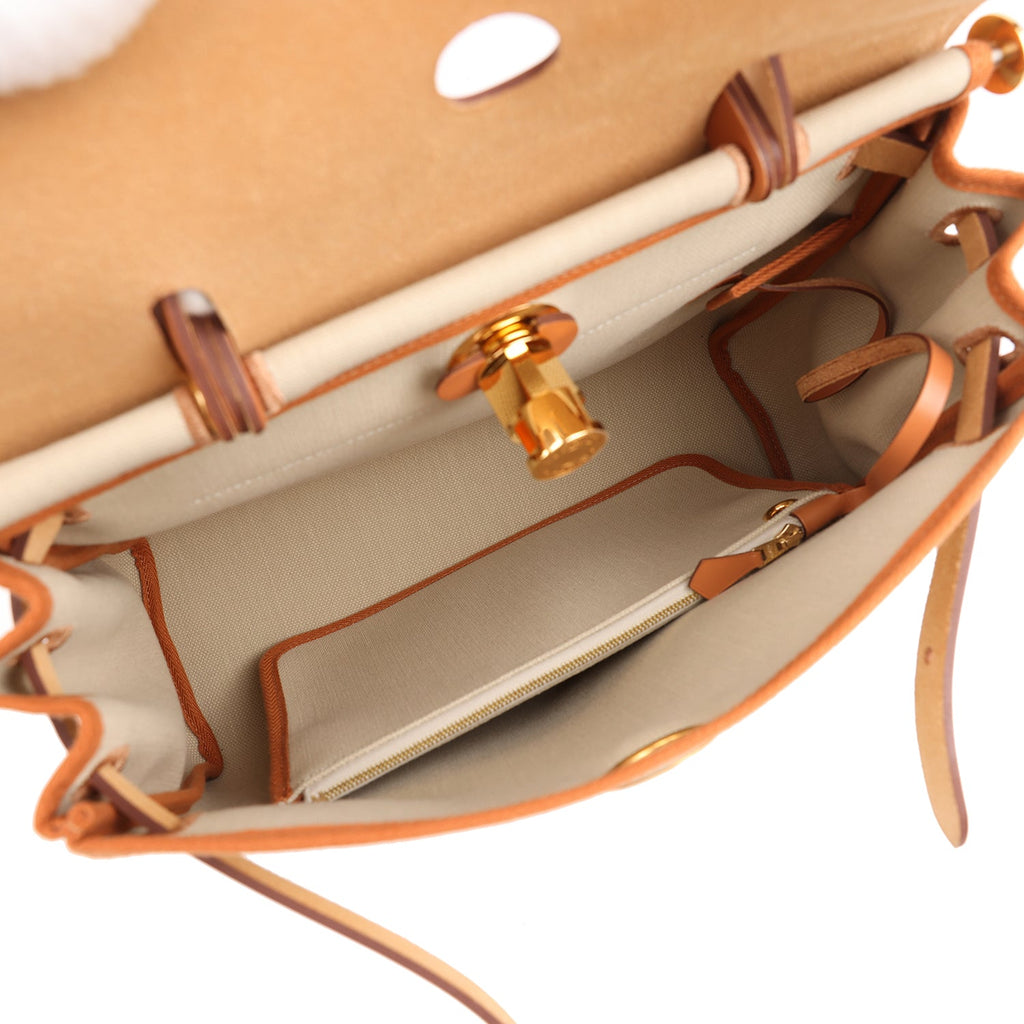 Hermes Herbag Zip PM 31 Beton Toile H & Fauve Vache Hunter Gold Hardware