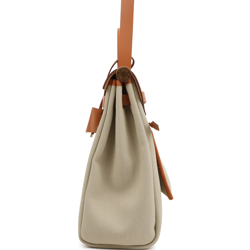 Hermes Herbag Zip PM 31 Beton Toile H & Fauve Vache Hunter Gold Hardware
