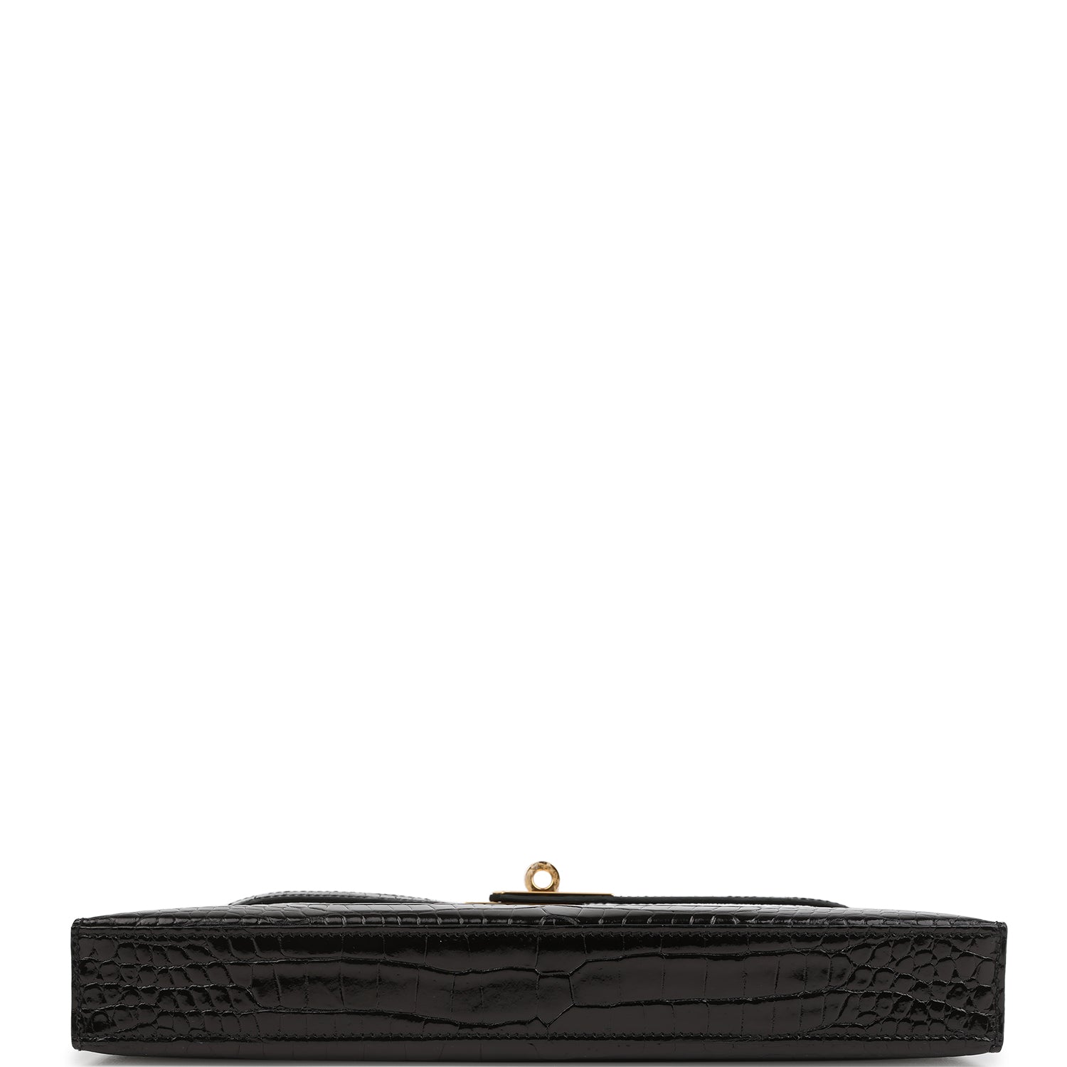 Hermes Kelly Elan Black Shiny Porosus Crocodile Gold Hardware