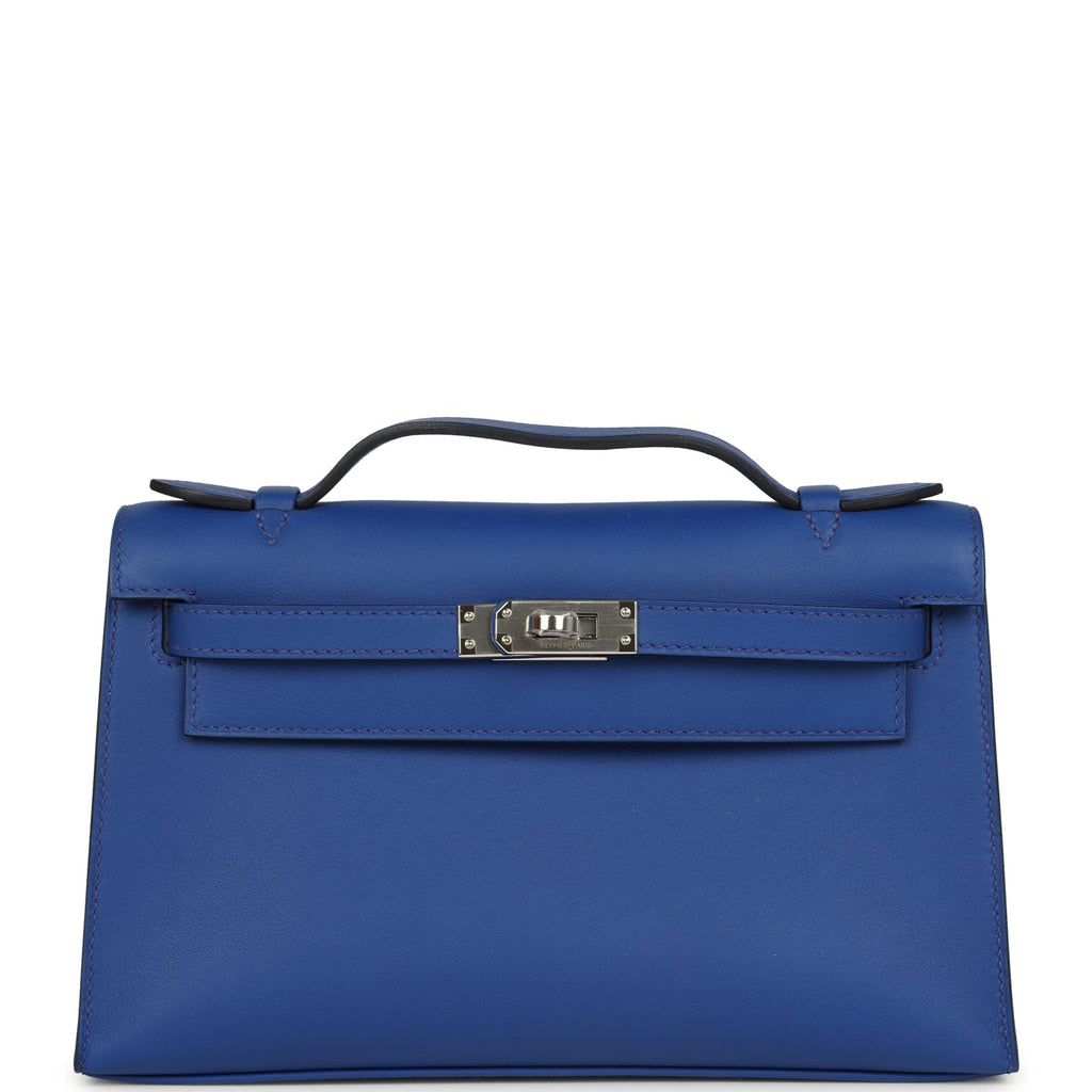 Hermes Kelly Pochette Bleu Royal Swift Palladium Hardware