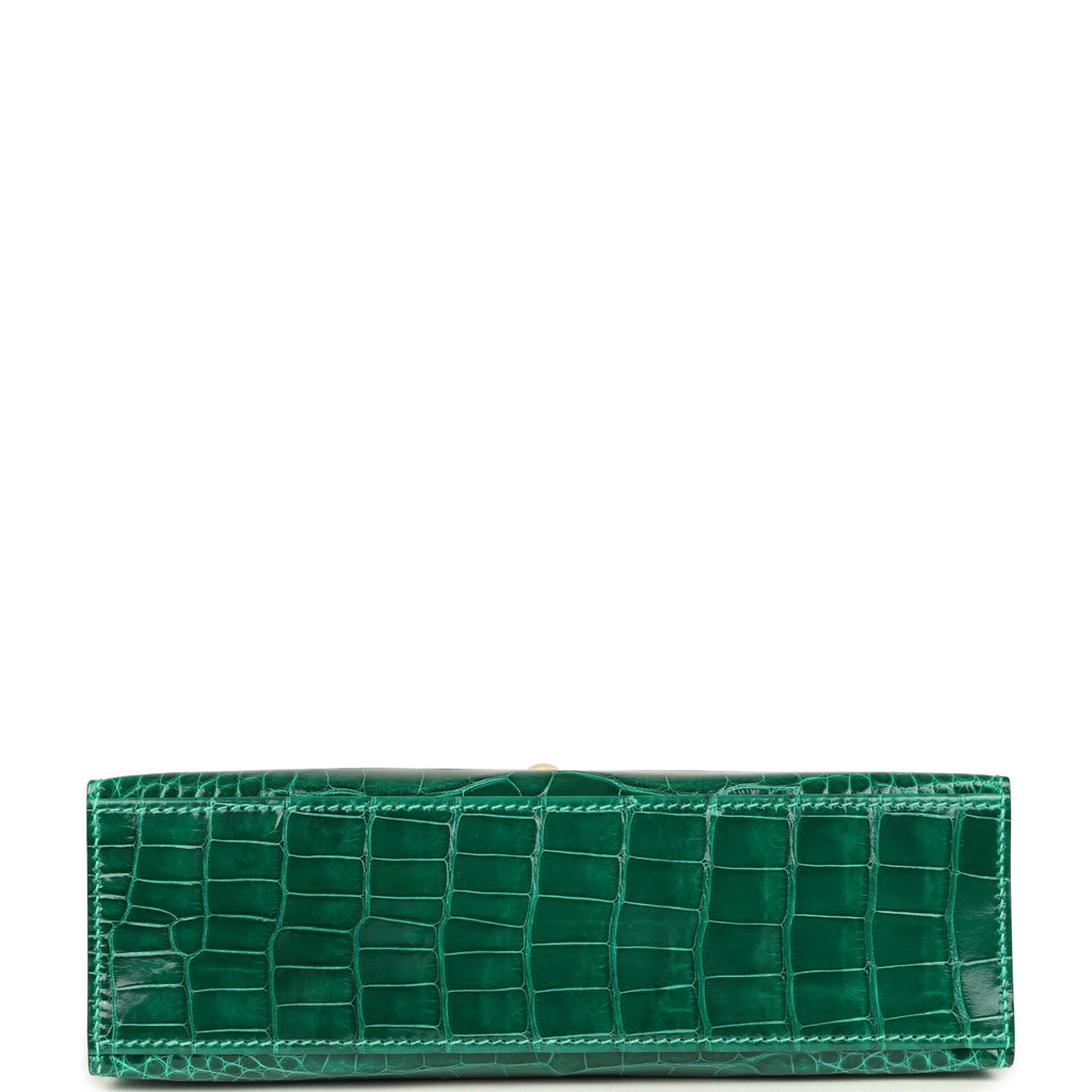 Hermes Kelly Pochette Vert Emeraude Shiny Alligator Gold Hardware