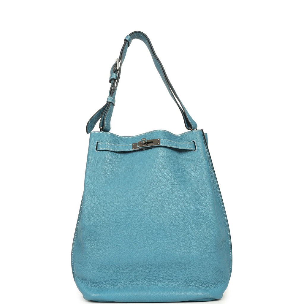 Pre-owned Hermes So Kelly 22 Blue Jean Togo Palladium Hardware