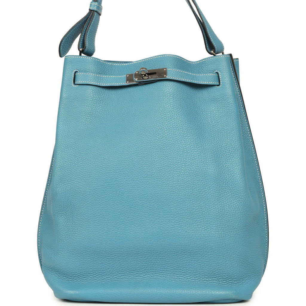 Pre-owned Hermes So Kelly 22 Blue Jean Togo Palladium Hardware