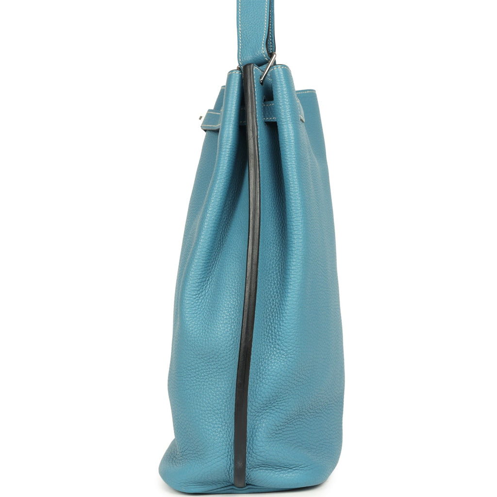Pre-owned Hermes So Kelly 22 Blue Jean Togo Palladium Hardware