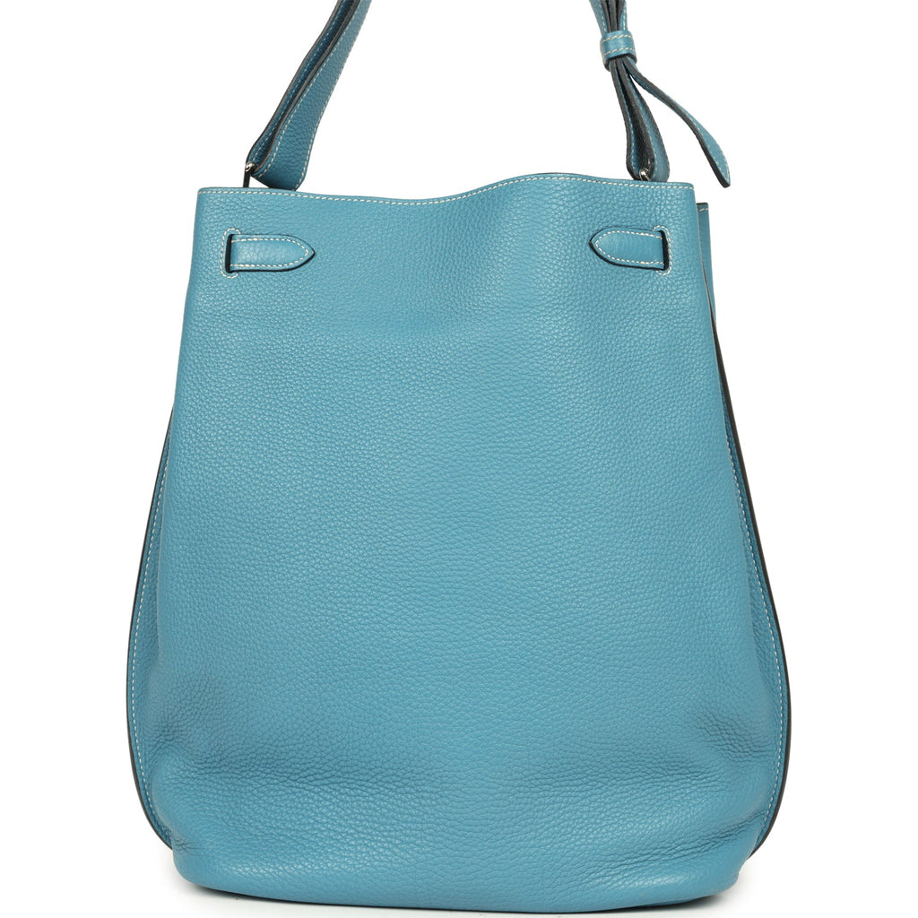 Pre-owned Hermes So Kelly 22 Blue Jean Togo Palladium Hardware