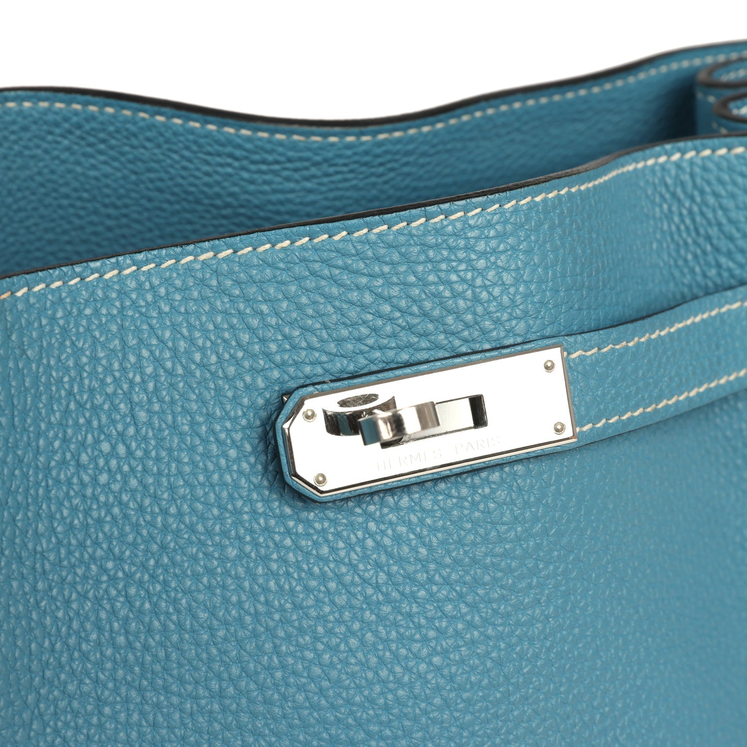 Pre-owned Hermes So Kelly 22 Blue Jean Togo Palladium Hardware