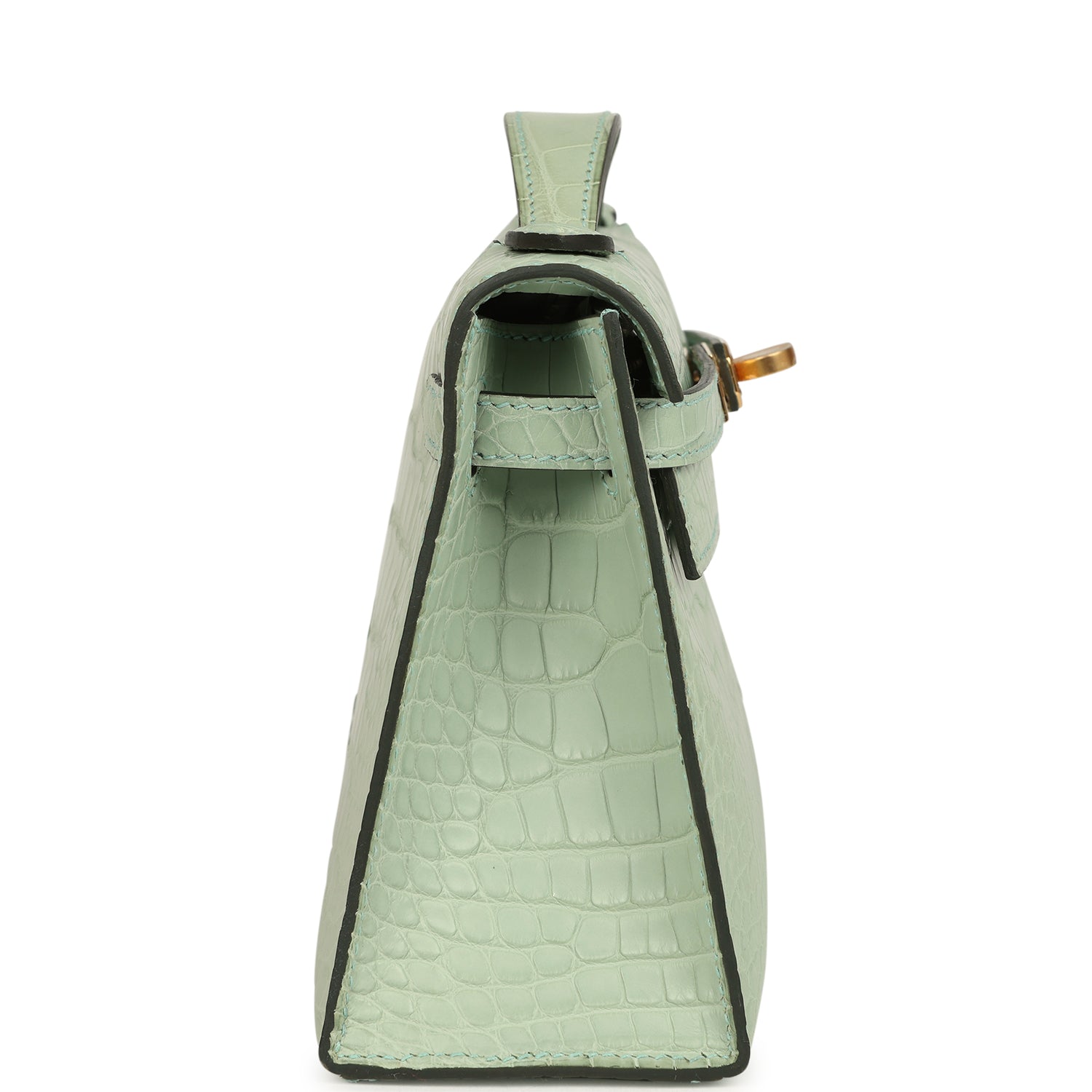 Hermes Kelly Pochette Vert D' Eau Matte Alligator Gold Hardware